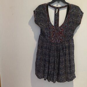 Free People Navy and Burgundy Patterned mini dress small